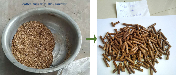 coffee husk with 10% sawdust pellets